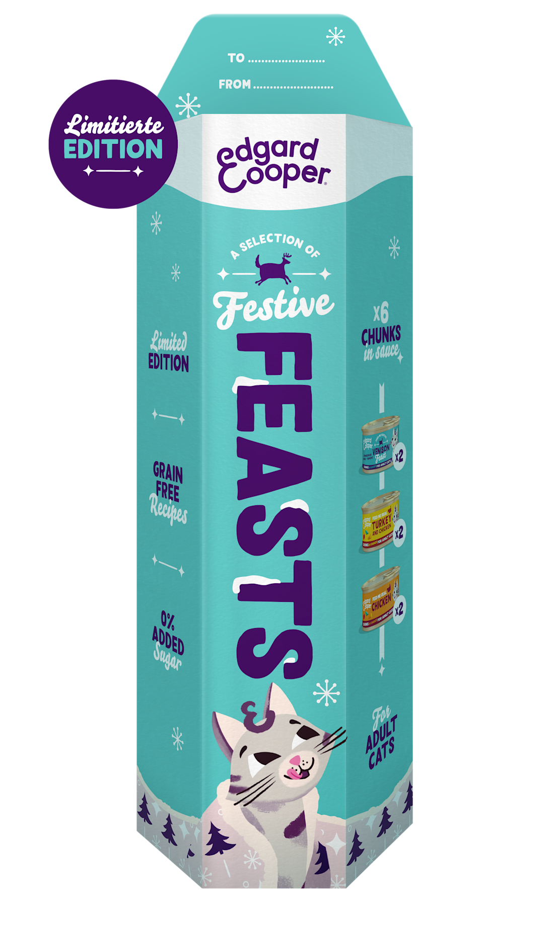 EC 2023 6x85g Festive Cat Gifting Export Front DE